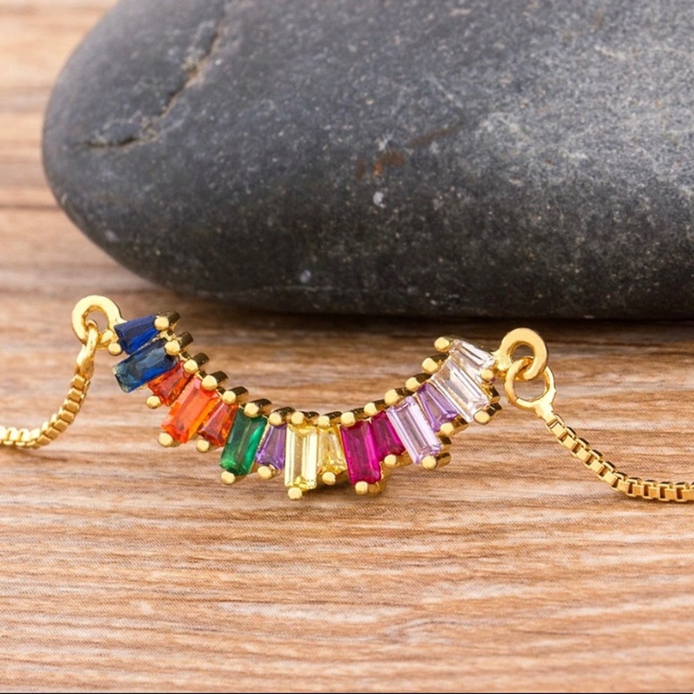 Chic CZ Rainbow Arc Golden Necklace Accessory Jewelry